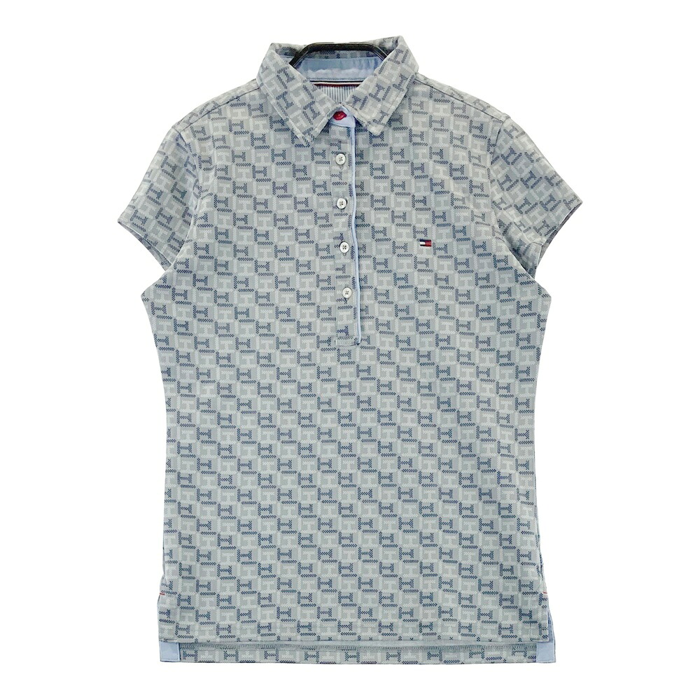 TOMMY HILFIGER GOLF トミー ヒルフィガーゴルフ 襟デザイン 半袖ポロシャツ 総柄 グレー系 M 【中古】ゴルフウェア レディース