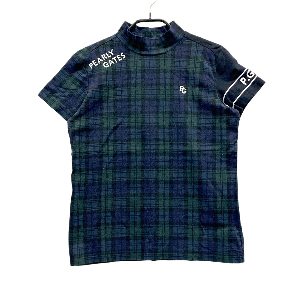PEARLY GATES パーリーゲイツ 2023年モデル ハイネック 半袖Tシャツ チェック柄 ネイビー系 0 【中古】ゴルフウェア レディース 6,263円