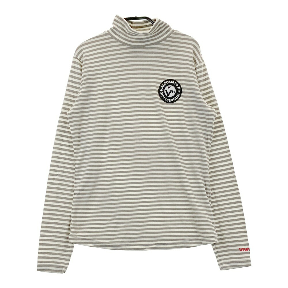 VIVA HEART ビバハート ハイネック長袖Tシャツ ボーダー柄 グレー系 40 【中古】ゴルフウェア レディース