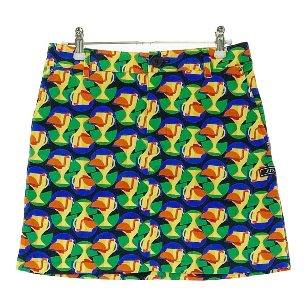 JUN&ROPE ジュン アンド ロペ ストレッチスカート フラミンゴ カップ 総柄 イエロー系 M 【中古】ゴルフウェア レディース