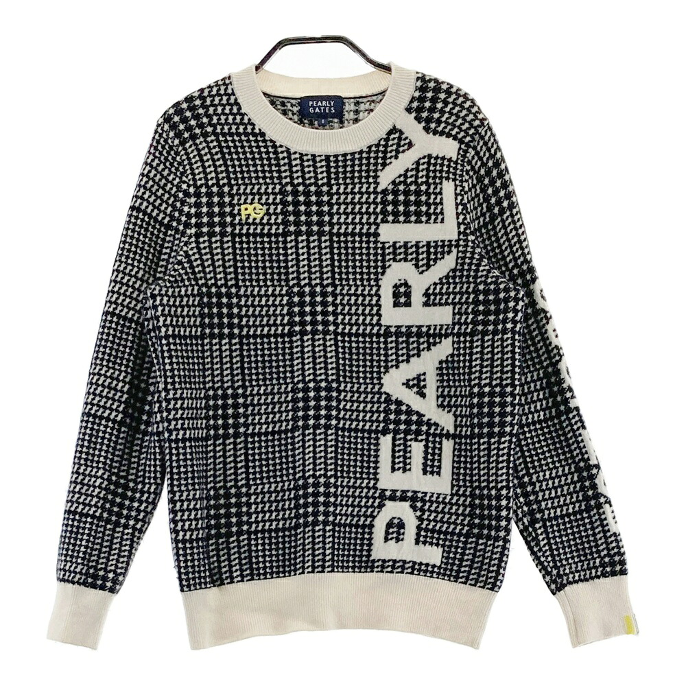 PEARLY GATES パーリーゲイツ  カシミール 編み物スウェーター グレン照合のしるし柄 黒いこと系 0 【中古】ゴルフ御召しもの レディース