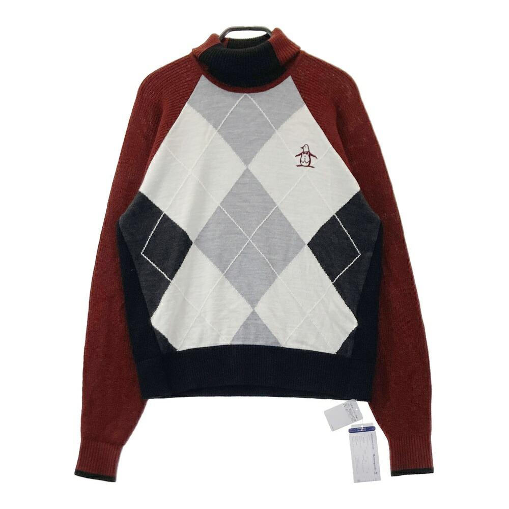 MUNSING WEAR マンシングウェア  羊毛混 タートルネック 編み物スウェーター アーガイル柄 赤銅色系 M 【中古】ゴルフ御召しもの レディース