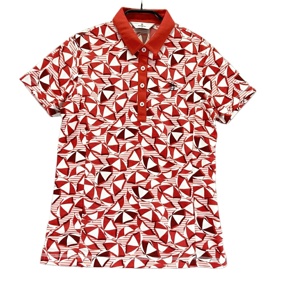 MUNSING WEAR マンシングウェア 半袖ポロシャツ 総柄 レッド系 M 【中古】ゴルフウェア レディース