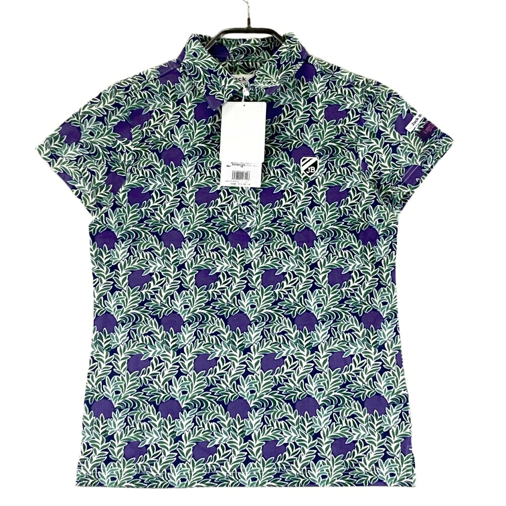 JACK BUNNY ジャックバニー LIBERTY 半袖ポロシャツ リーフ総柄 パープル系 0 【中古】ゴルフウェア レディース