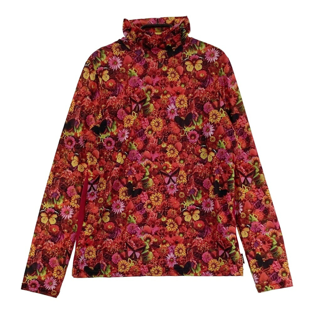 DANCE WITH DRAGON ダンスウィズドラゴン ハイネック 長袖Tシャツ 花総柄 レッド系 3 【中古】ゴルフウェア レディース
