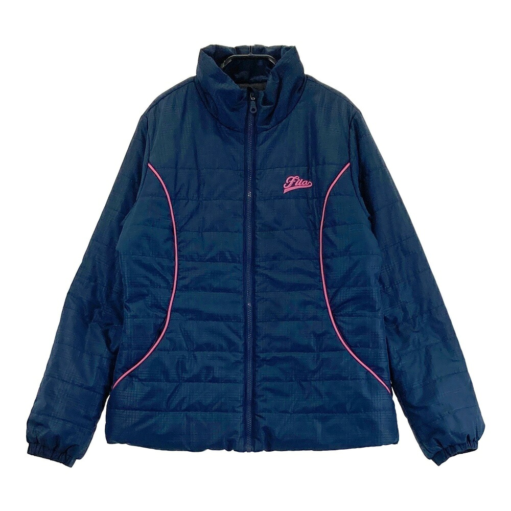 FILA GOLF フィラゴルフ 中綿ジャケット 千鳥 総柄 ネイビー系 L 【中古】ゴルフウェア レディース