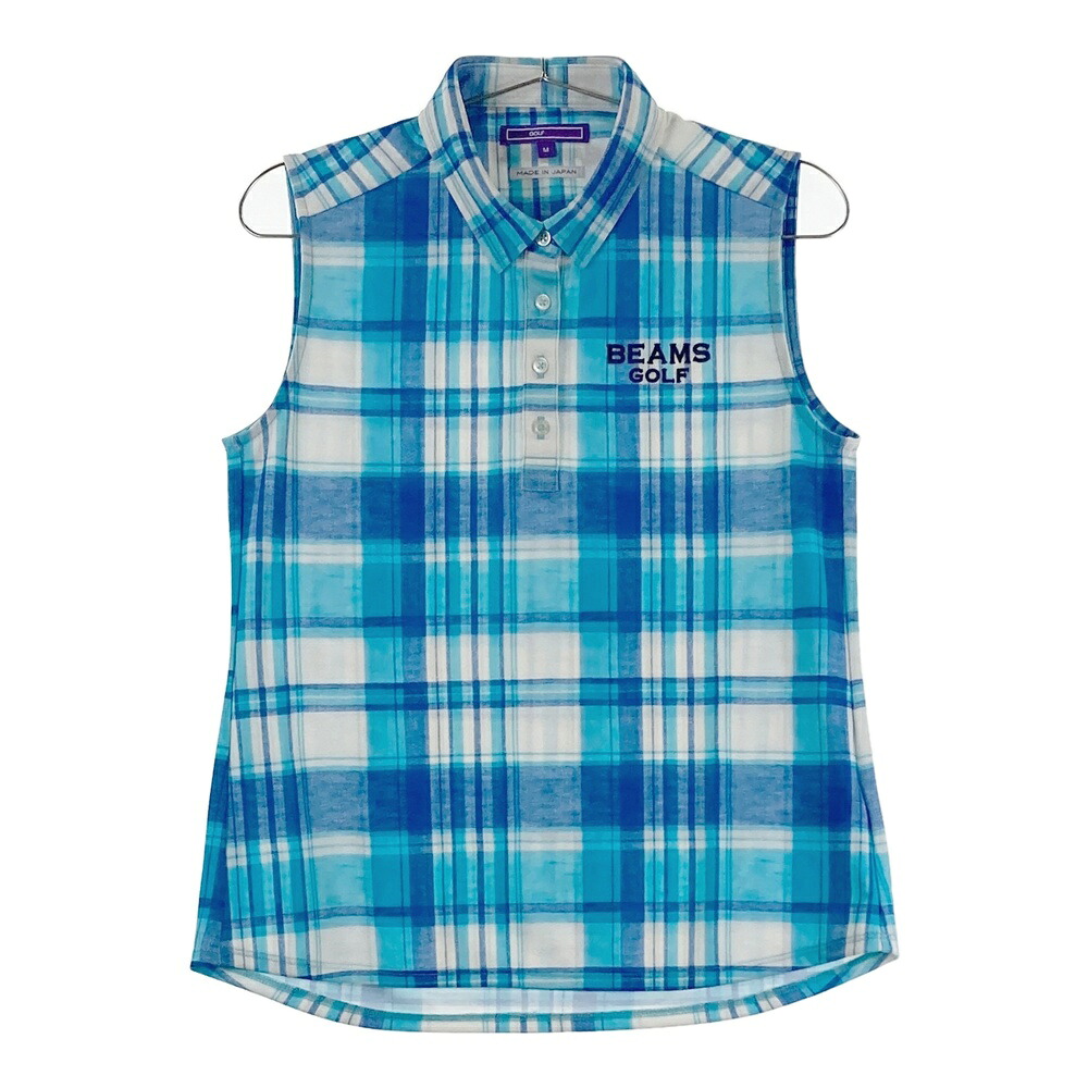 BEAMS GOLF ビームスゴルフ ノースリーブ ポロシャツ チェック柄 ブルー系 M 【中古】ゴルフウェア レディース 6,435円