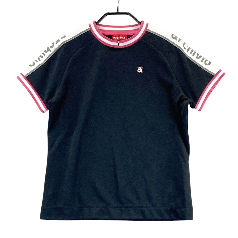 ARCHIVIO アルチビオ ハイネック 半袖Tシャツ 袖ロゴ ブラック系 38 【中古】ゴルフウェア レディース