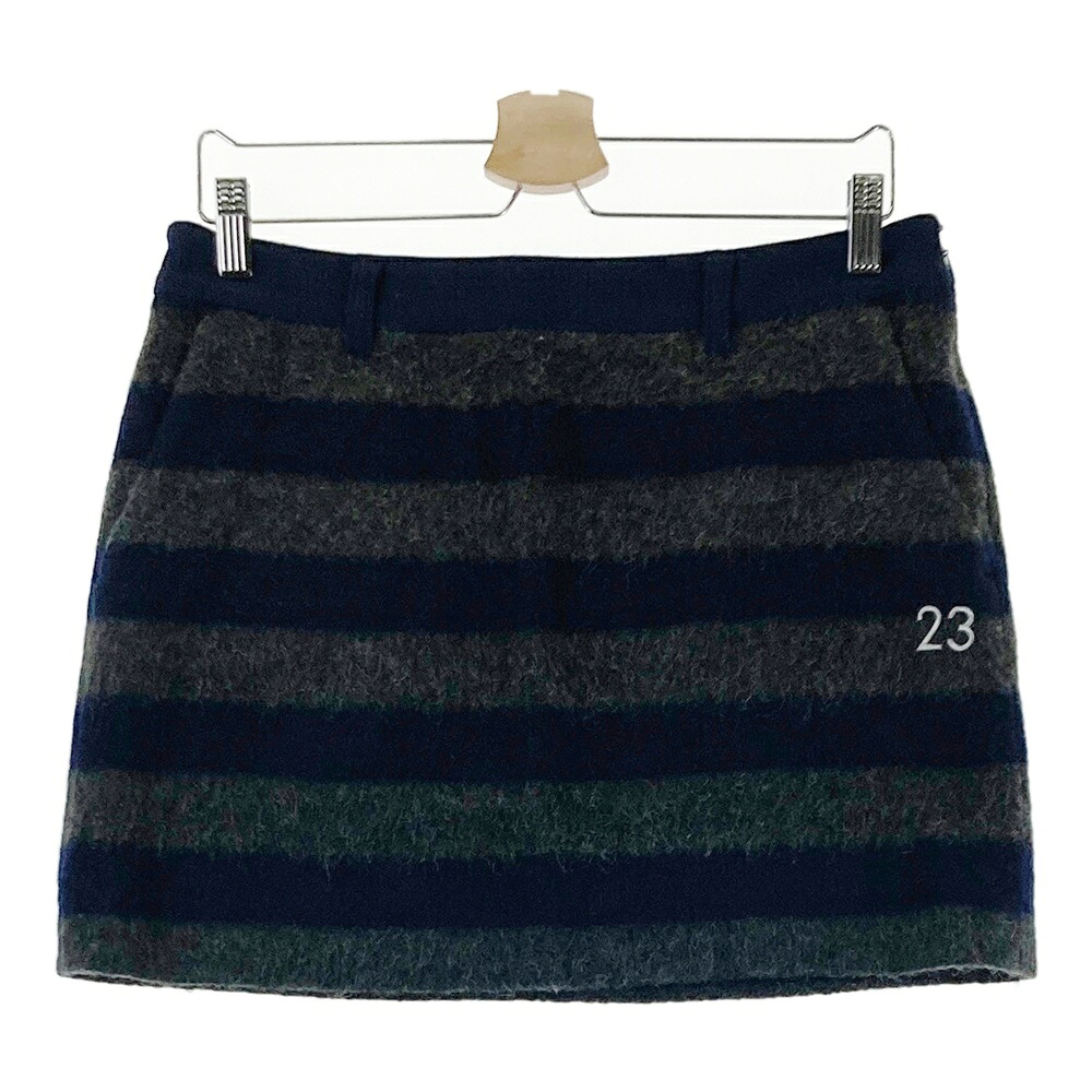 23区GOLF ニジュウサンクゴルフ 裏地付きニットスカート ボーダー柄 ネイビー系 70 【中古】ゴルフウェア レディース