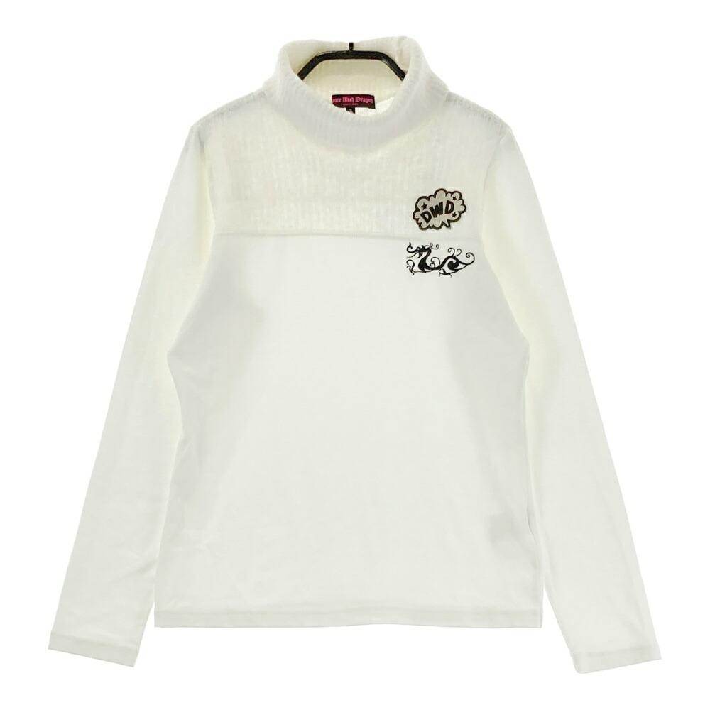 DANCE WITH DRAGON ダンスウィズドラゴン タートルネック 長袖Tシャツ ワッペン ホワイト系 2 【中古】ゴルフウェア レディース