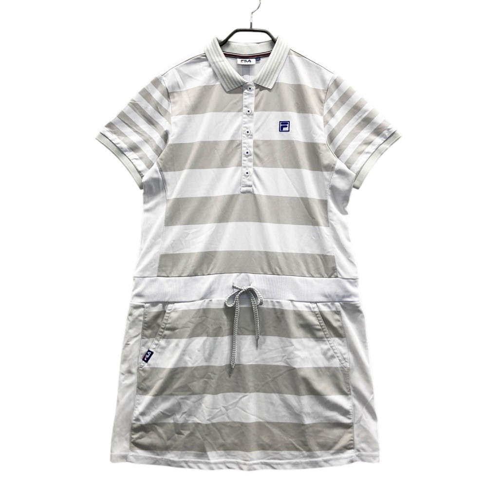 FILA GOLF フィラゴルフ 襟デザイン 半袖 ポロワンピース ボーダー柄 ホワイト系 LL 【中古】ゴルフウェア レディース