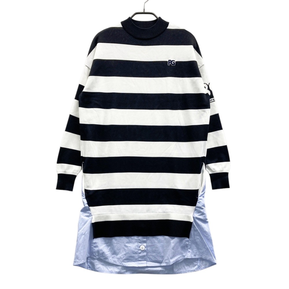PEARLY GATES パーリーゲイツ ハイネック ニット 長袖ワンピース ボーダー柄 ホワイト系 0 【中古】ゴルフウェア レディース