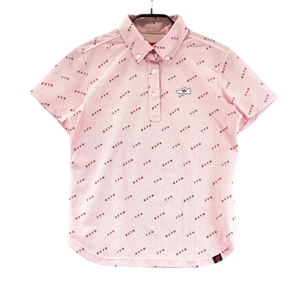 NEW BALANCE GOLF ニューバランス ボタンダウン 半袖ポロシャツ 総柄 レッド系 0 【中古】ゴルフウェア レディース