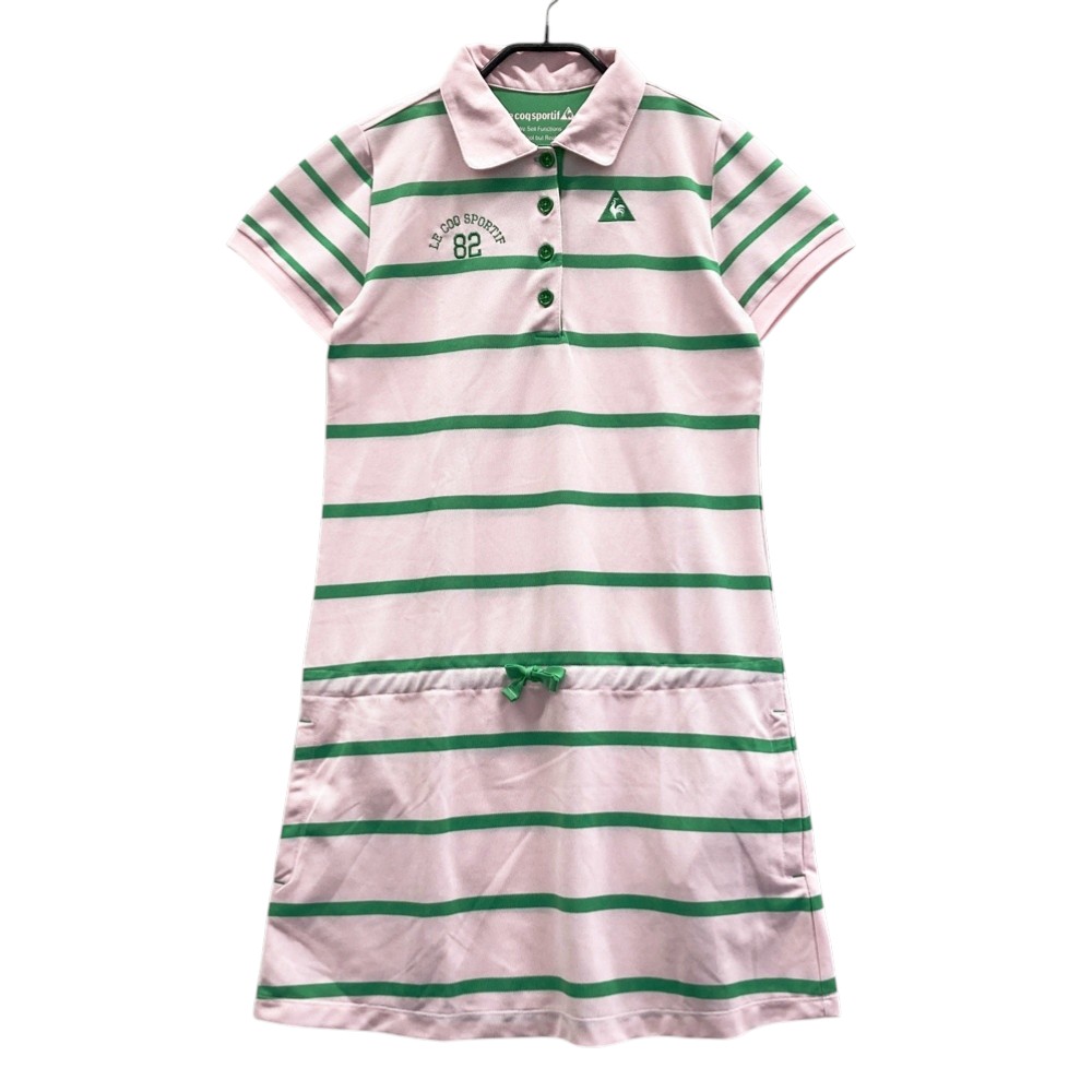 LE COQ GOLF ルコックゴルフ 半袖ワンピース ボーダー柄 ピンク系 L 【中古】ゴルフウェア レディース