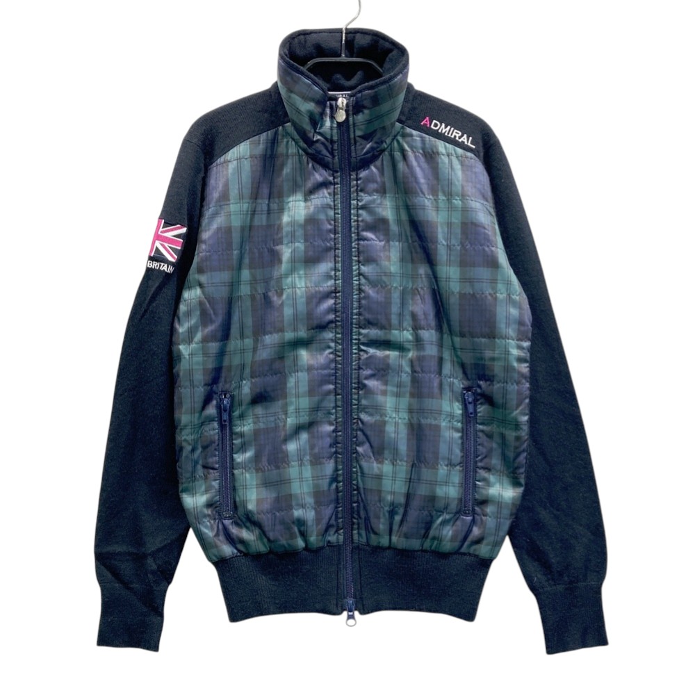 ADMIRAL アドミラル 中綿切替 ニット ジップジャケット チェック柄 ネイビー系 M 【中古】ゴルフウェア レディース