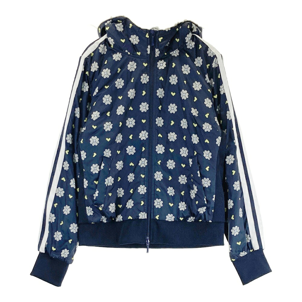 VIVA HEART ビバハート 裏起毛中綿ジップパーカー 花柄 ネイビー系 40 【中古】ゴルフウェア レディース