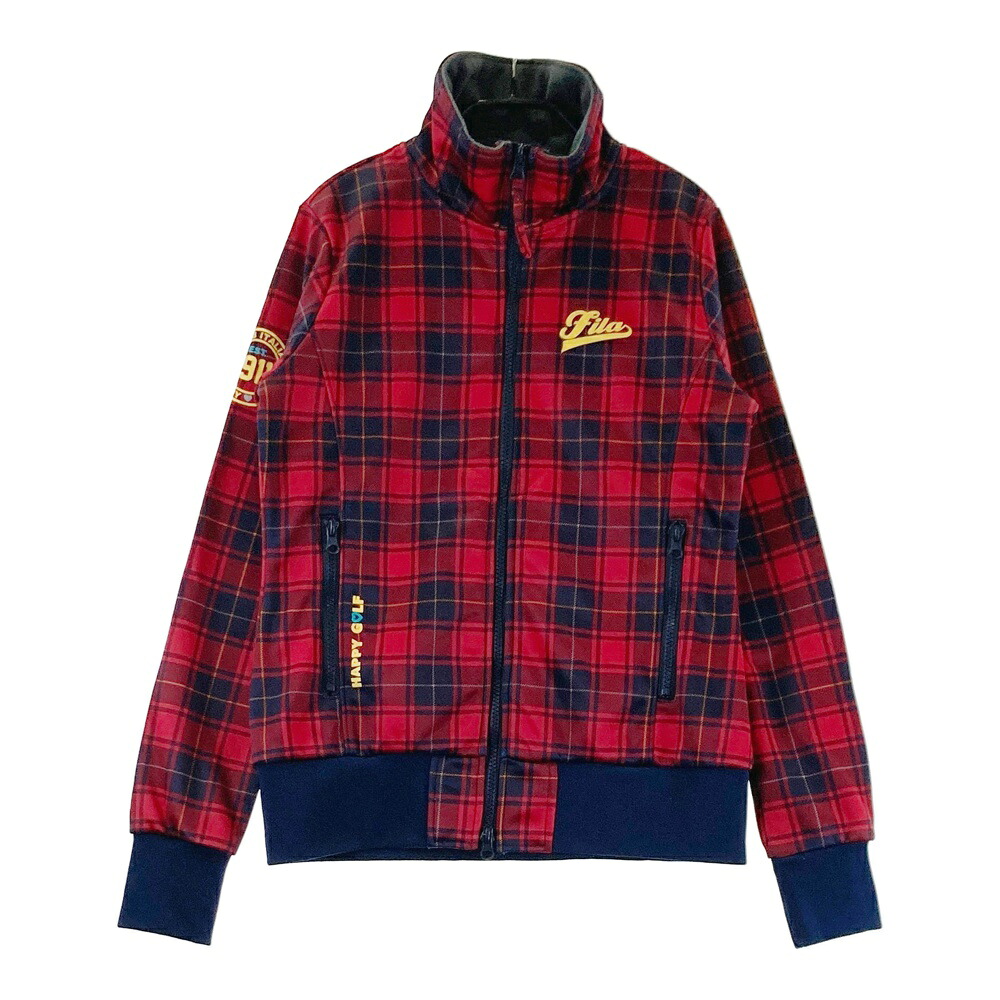 FILA GOLF フィラゴルフ SX4DL206 裏起毛 ジップジャケット チェック柄 レッド系 M 【中古】ゴルフウェア レディース