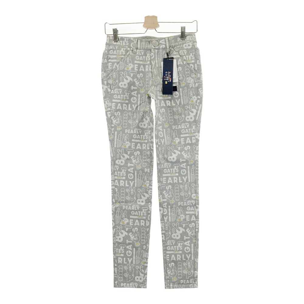 PEARLY GATES パーリーゲイツ ストレッチロングパンツ 総柄 グレー系 0 【中古】ゴルフウェア レディース