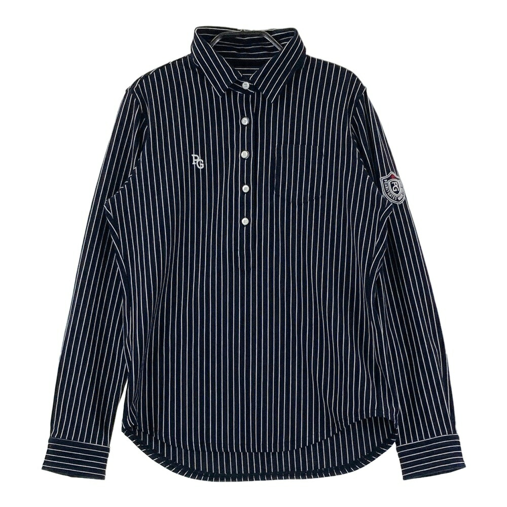 PEARLY GATES パーリーゲイツ 長袖ポロシャツ ストライプ柄 ネイビー系 0 【中古】ゴルフウェア レディース