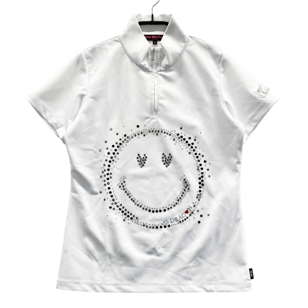 DANCE WITH DRAGON ダンスウィズドラゴン ハーフジップ 半袖Tシャツ ストーン ホワイト系 2 【中古】ゴルフウェア レディース