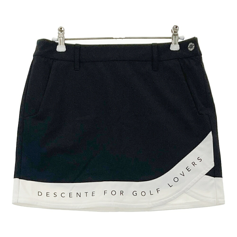 DESCENTE GOLF デサントゴルフ インナー付 ストレッチスカート 裾ロゴ ブラック系 L 【中古】ゴルフウェア レディース