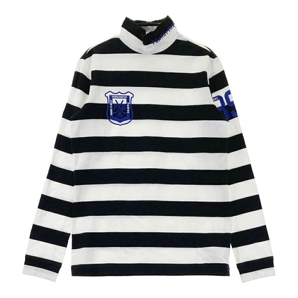 PEARLY GATES パーリーゲイツ ハイネック長袖Tシャツ ボーダー柄 ブラック系 2 【中古】ゴルフウェア レディース