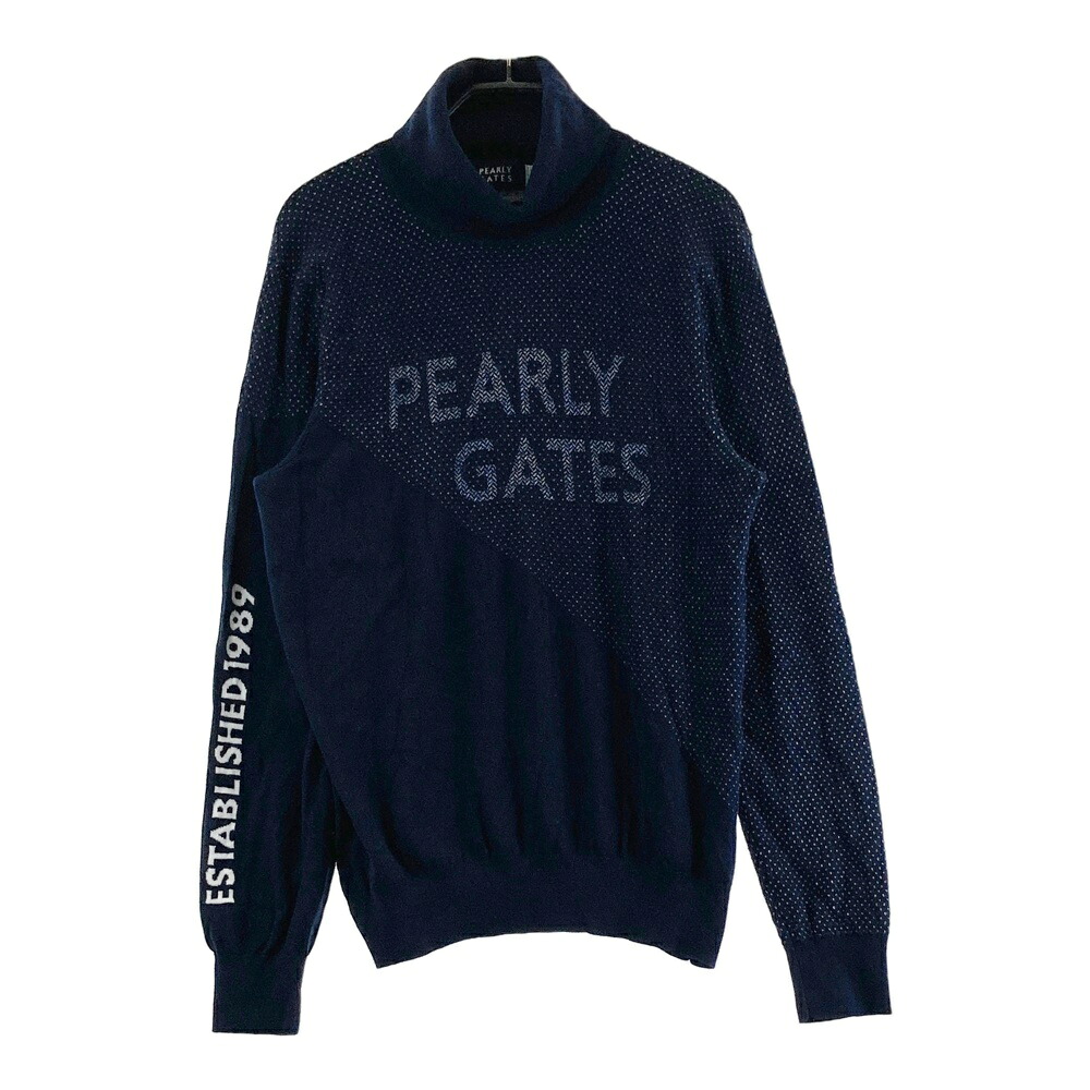 PEARLY GATES パーリーゲイツ 2024年模範例 タートルネック 編み物プルオーバー ロゴタイプ 総柄 米国海軍系 2 【中古】ゴルフお召しもの レディース ウェア-スポーツ・アウトドア-レディースウェア