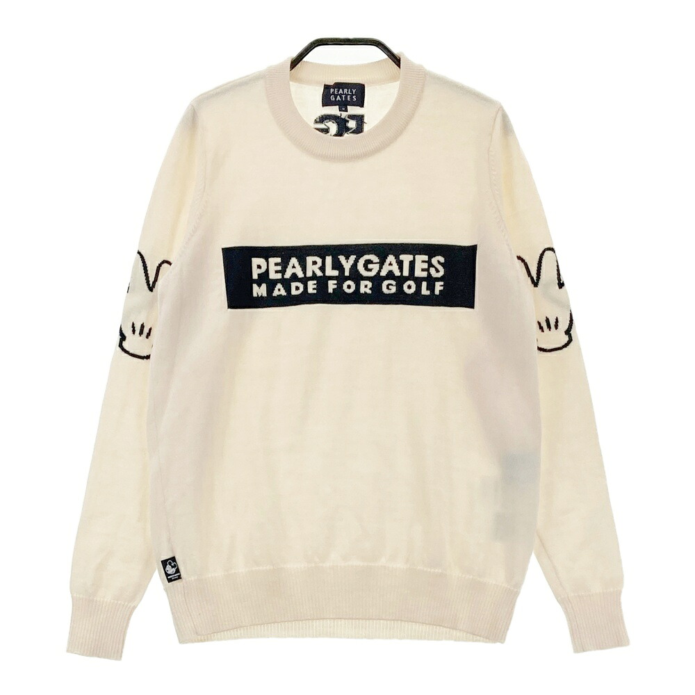 PEARLY GATES パーリーゲイツ ×ウォルトディズニー 羊毛 長袖 編み物スウェーター  白いこと系 0 【中古】ゴルフ御召しもの レディース