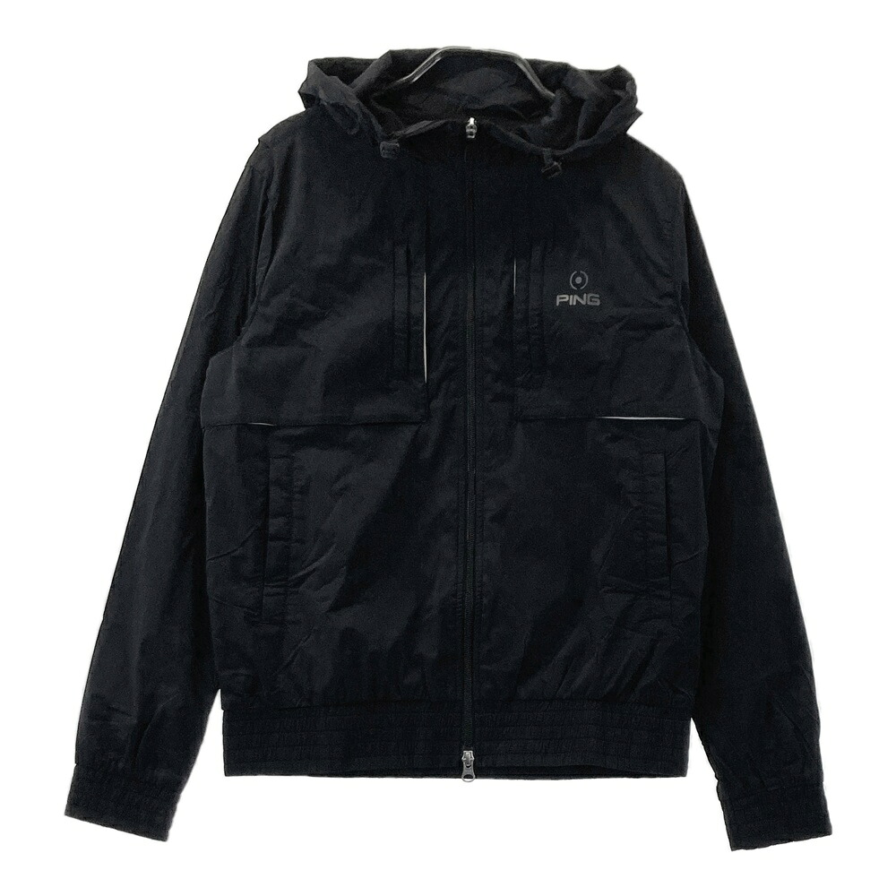 PING ピン 裏メッシュ フード付 ジップジャケット ブラック系 M 【中古】ゴルフウェア レディース