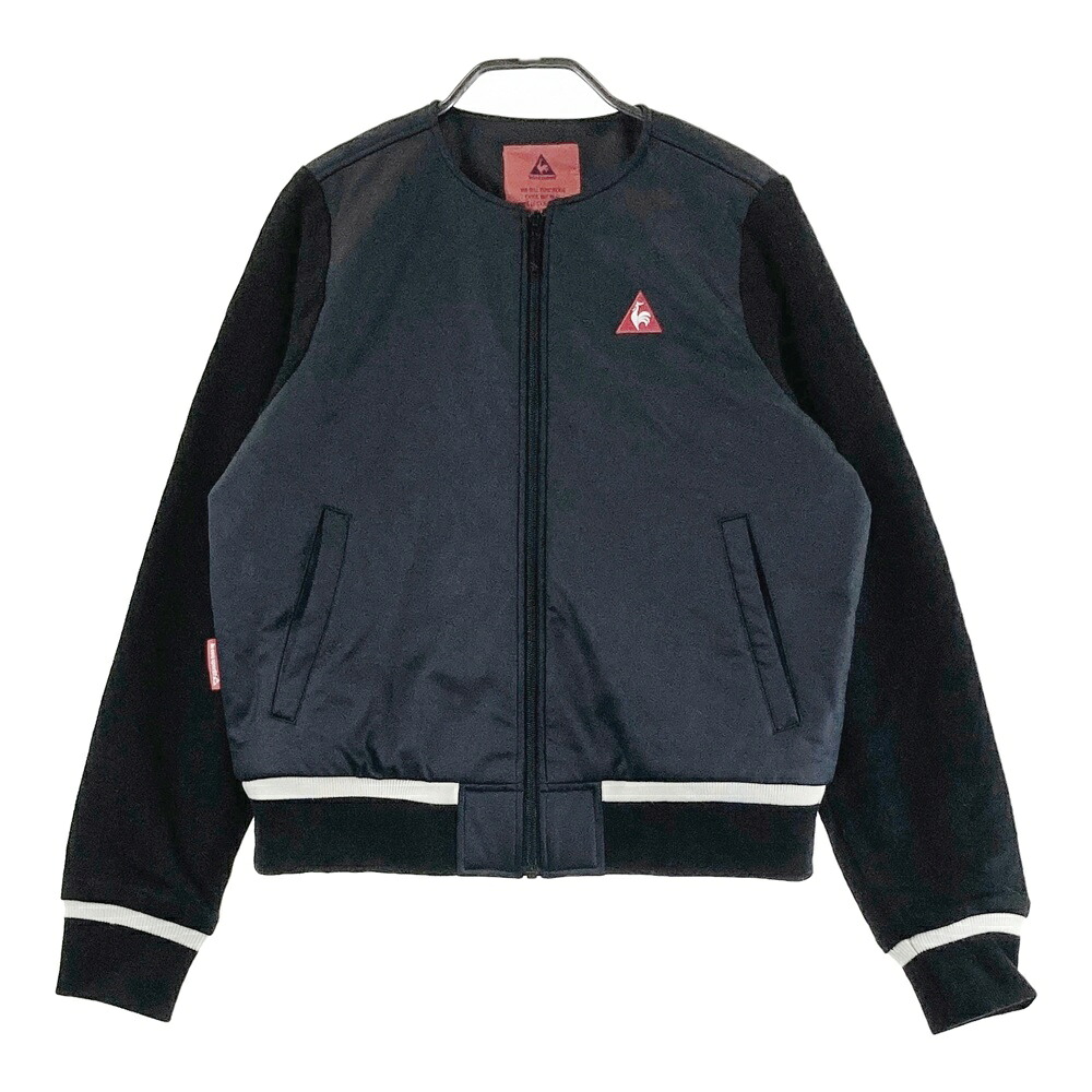 LE COQ GOLF ルコックゴルフ 中綿切替 ノーカラー 長袖ジャケット ブラック系 L 【中古】ゴルフウェア レディース