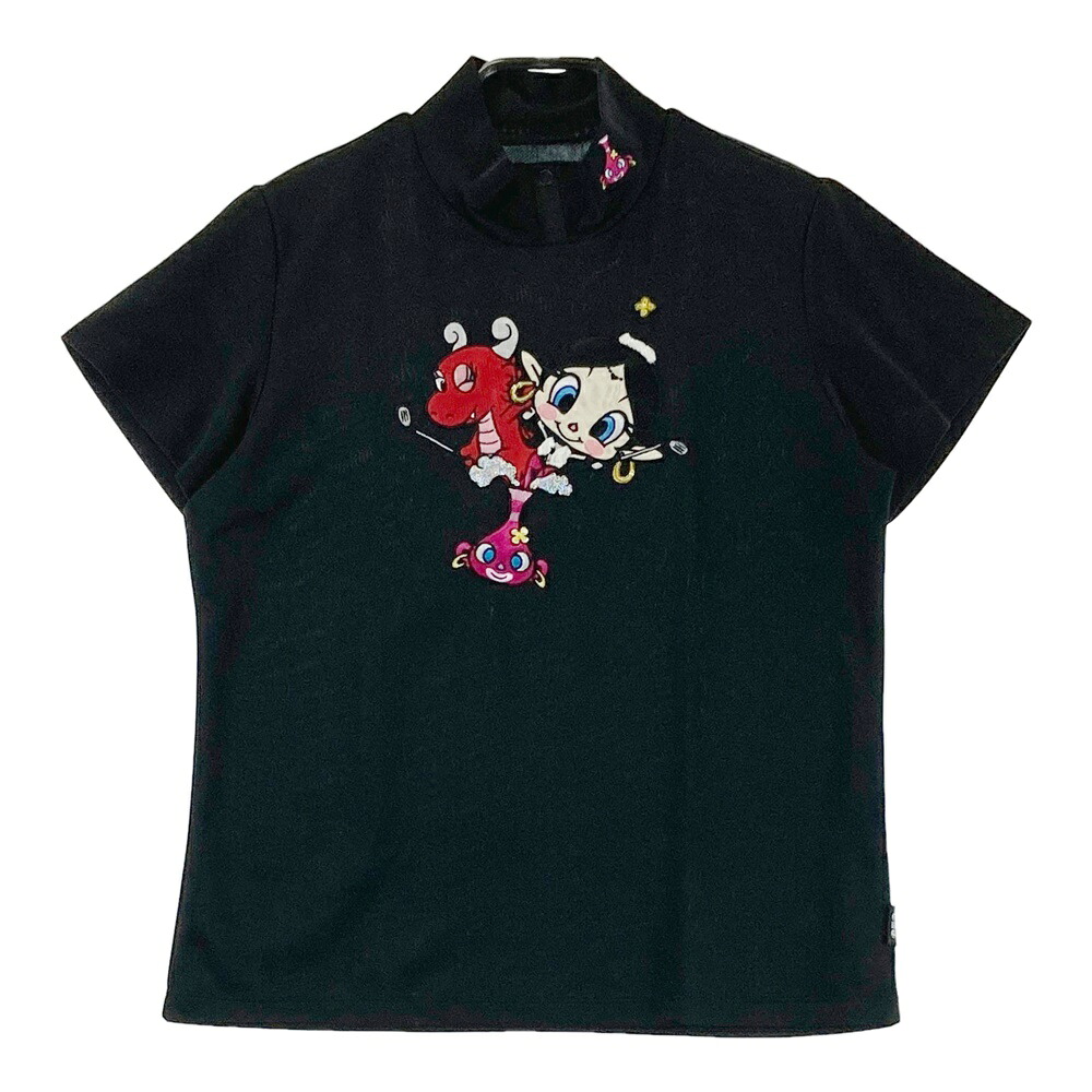 DANCE WITH DRAGON ダンスウィズドラゴン 半袖ハイネックTシャツ アクビちゃん ブラック系 2 【中古】ゴルフウェア レディース 7,227円