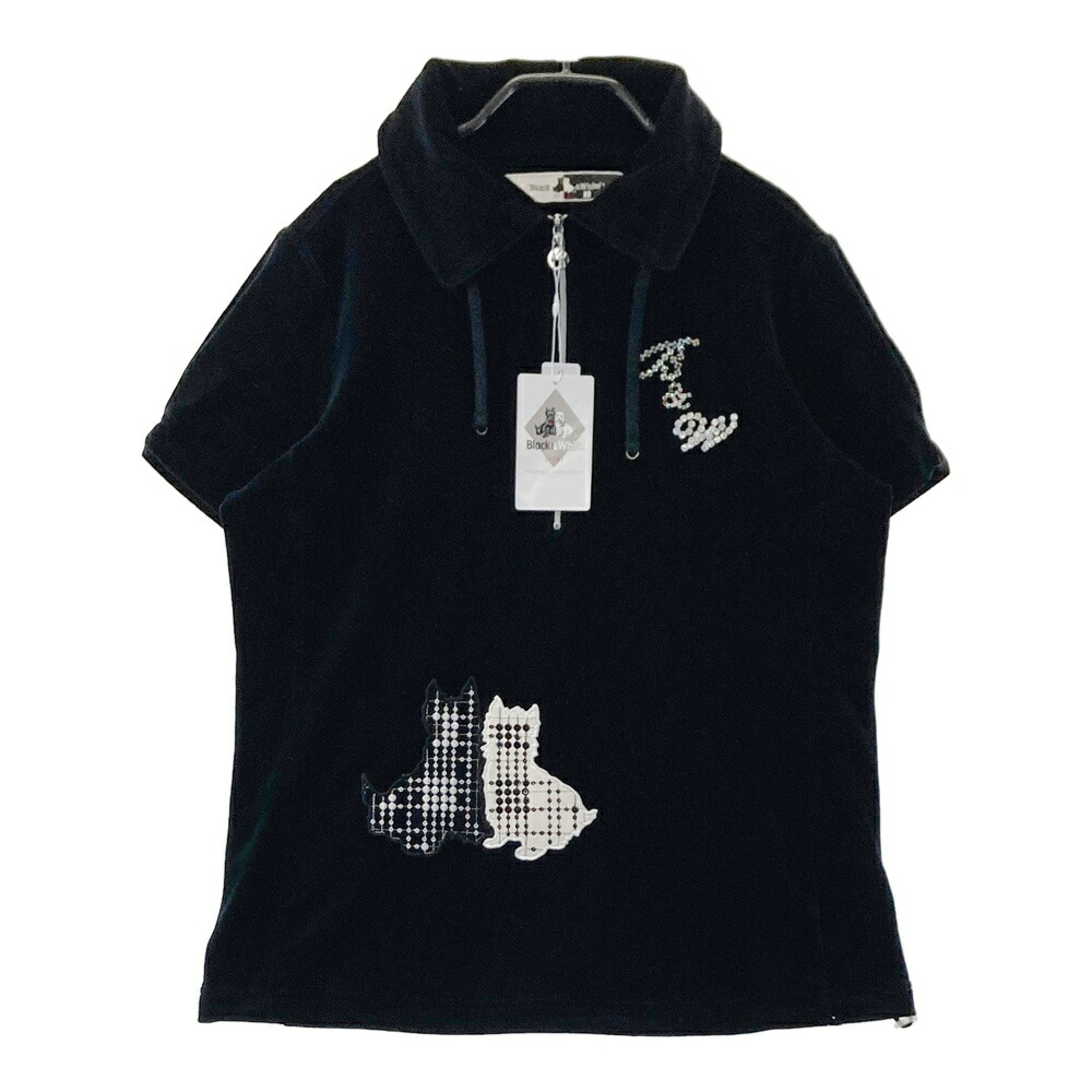 BLACK&WHITE ブラックアンドホワイト ハーフジップ半袖Tシャツ ベロア ブラック系 1 【中古】ゴルフウェア レディース