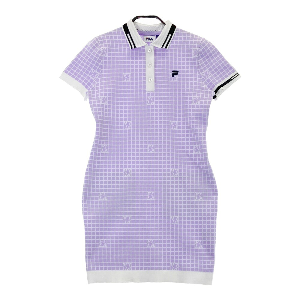 FILA GOLF フィラゴルフ 半袖 ニットワンピース チェック柄 パープル系