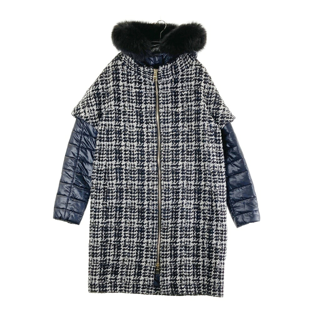 HERNO ヘルノ CA0321D 切替 中綿 ツイードコート ファー 千鳥格子柄 ブラック系 40 【中古】レディース
