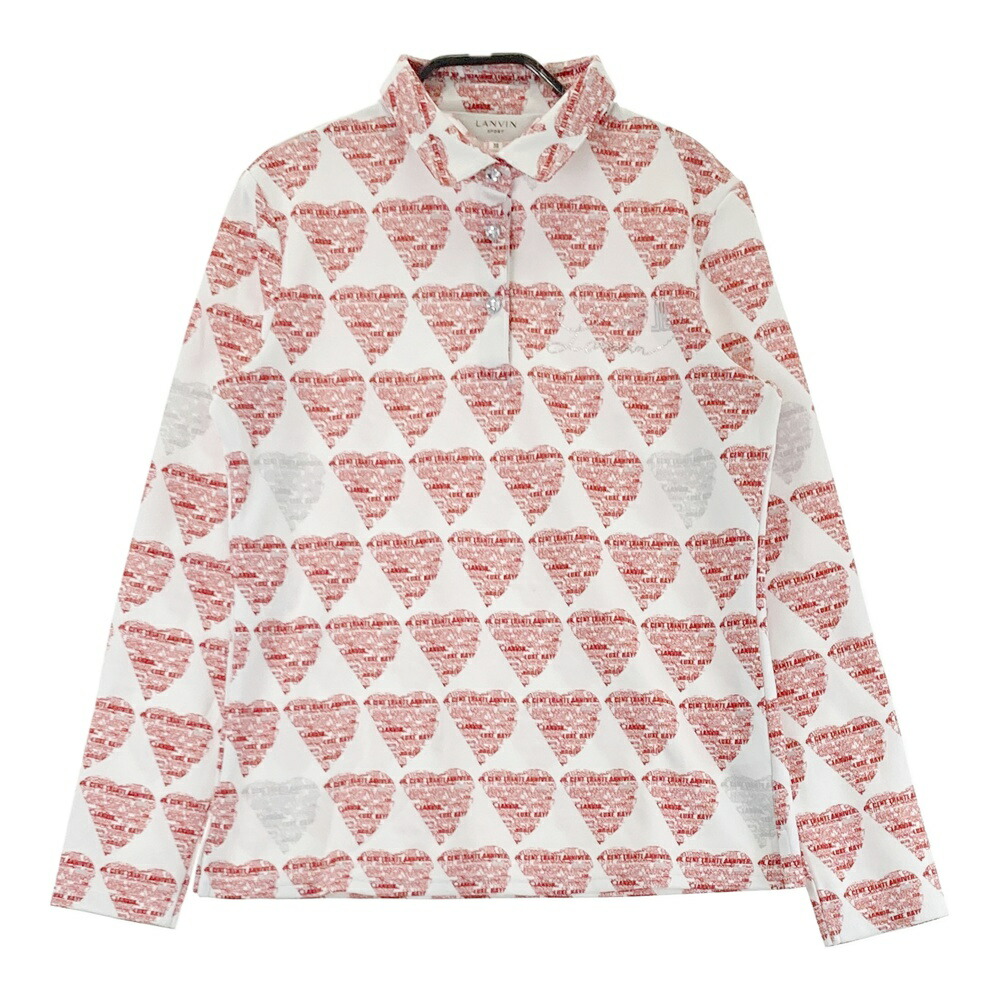 LANVIN SPORT ランバン スポール 長袖ポロシャツ 総柄 ホワイト系 38 【中古】ゴルフウェア レディース