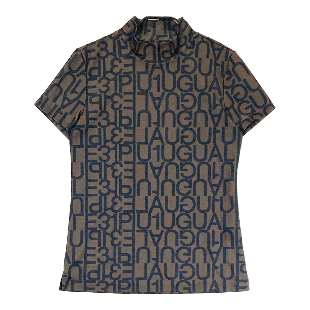 1PIU1UGUALE3 GOLF GST068 ハイネック 半袖Tシャツ ロゴ総柄 ブラウン系 2 【中古】ゴルフウェア レディース