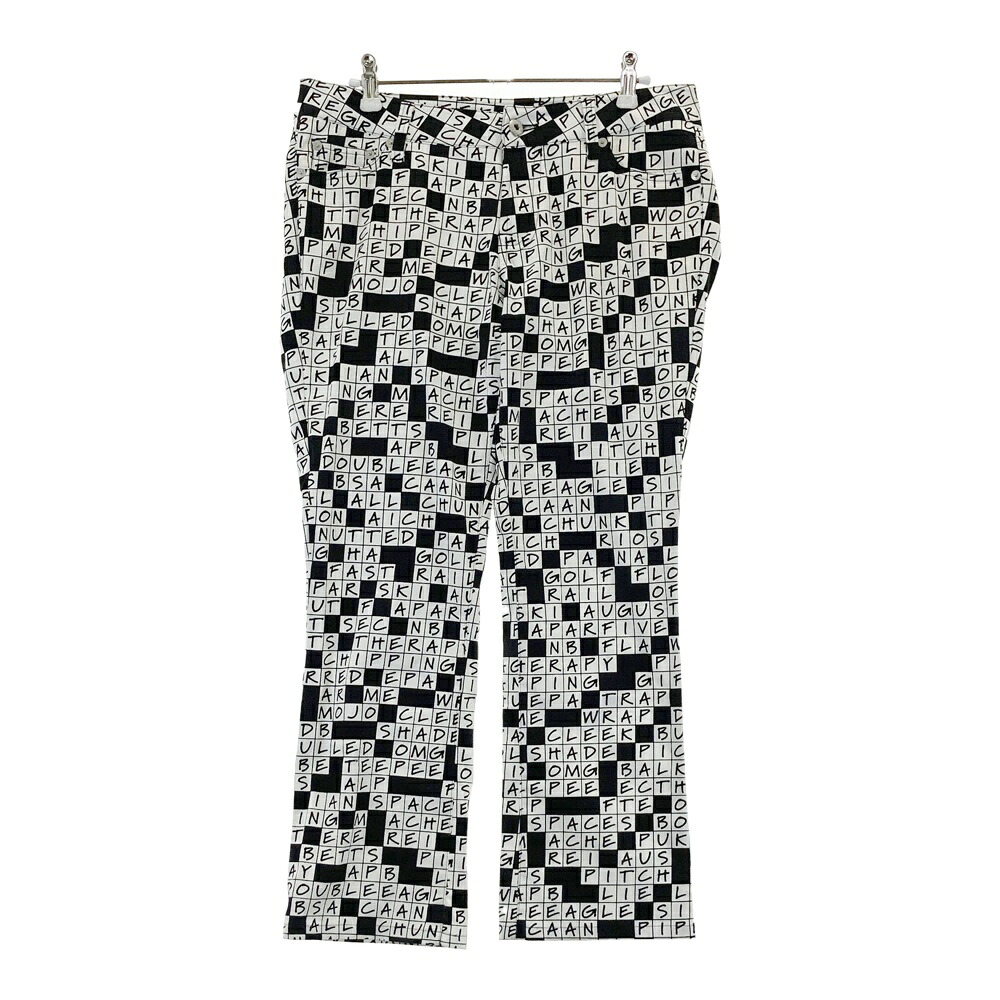 LOUD MOUTH ラウドマウス ストレッチパンツ ゴルフワードパズル柄 ホワイト系 LL 【中古】ゴルフウェア レディース