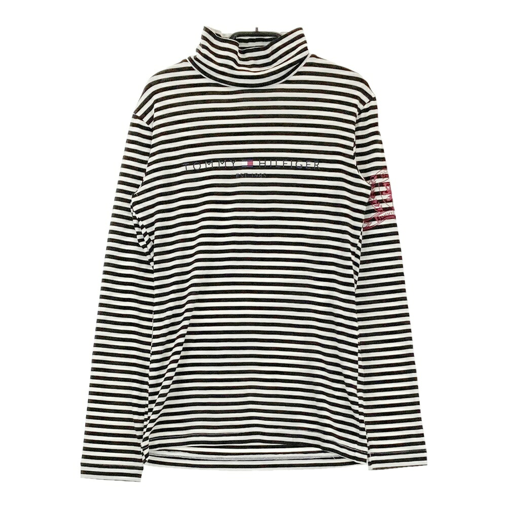 TOMMY HILFIGER GOLF トミー ヒルフィガーゴルフ ハイネック長袖Tシャツ ボーダー柄 ホワイト系 S 【中古】ゴルフウェア レディース