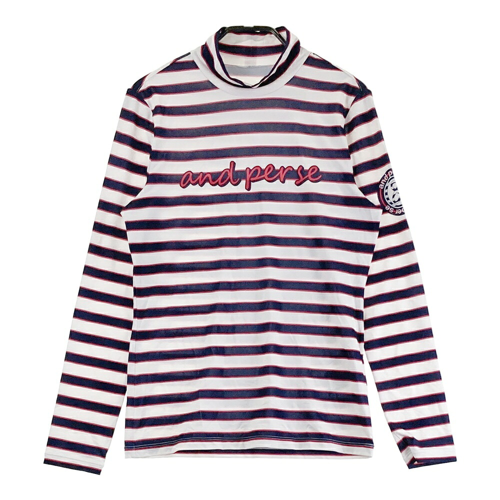 AND PER SE アンパスィ ハイネック 長袖Tシャツ ボーダー柄 ホワイト系 M 【中古】ゴルフウェア レディース