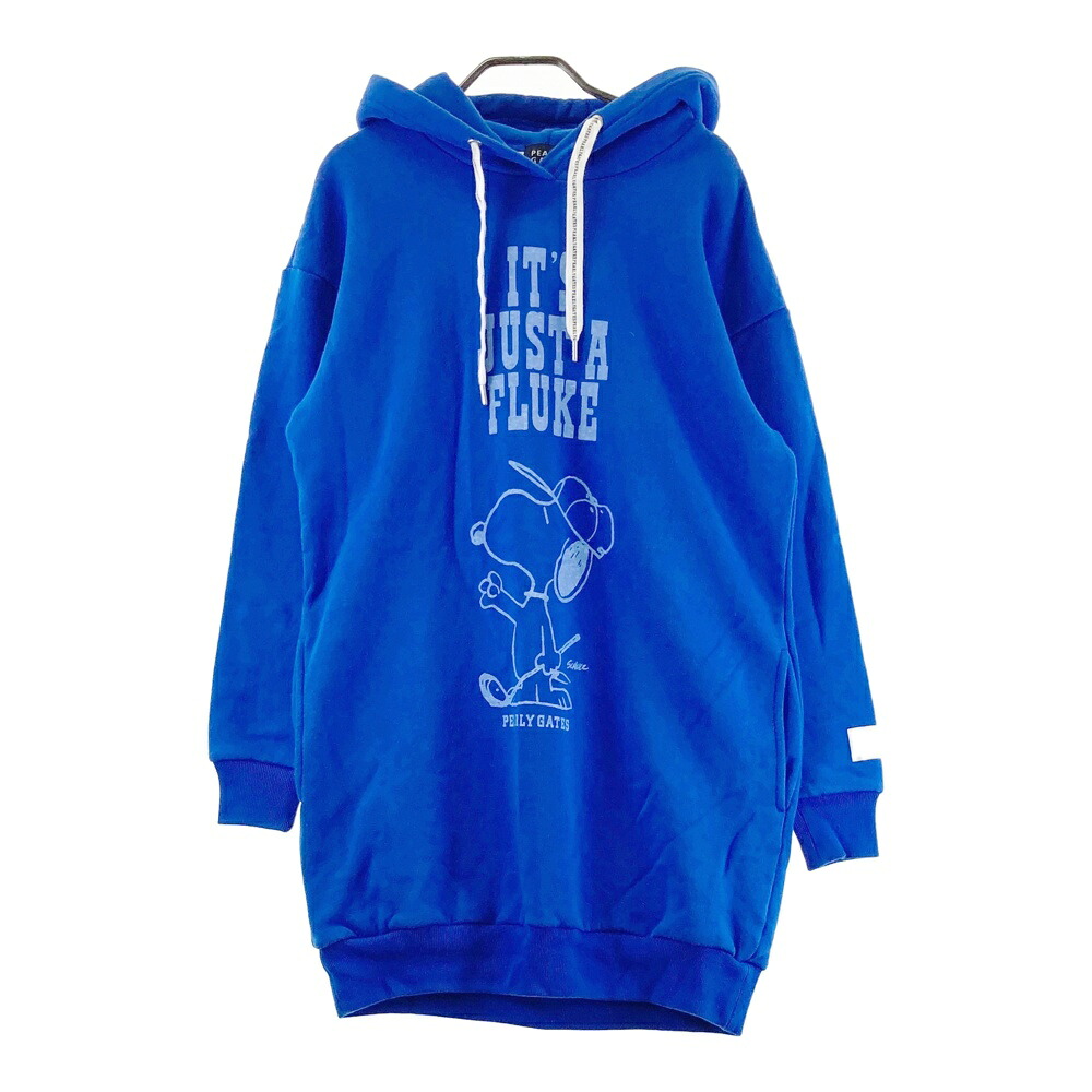 PEARLY GATES パーリーゲイツ ×PEANUTS 裏起毛 フード付 スウェットワンピース ブルー系 0 【中古】ゴルフウェア レディース