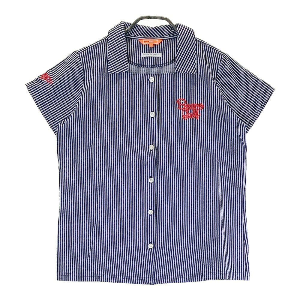 BEAMS GOLF ビームスゴルフ 半袖シャツ シアサッカー ストライプ柄 ネイビー系 L 【中古】ゴルフウェア レディース