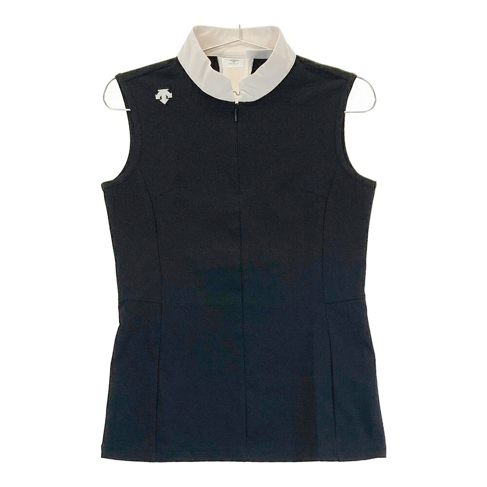 DESCENTE GOLF デサントゴルフ ハーフジップ ノースリーブシャツ ブラック系 M 【中古】ゴルフウェア レディース
