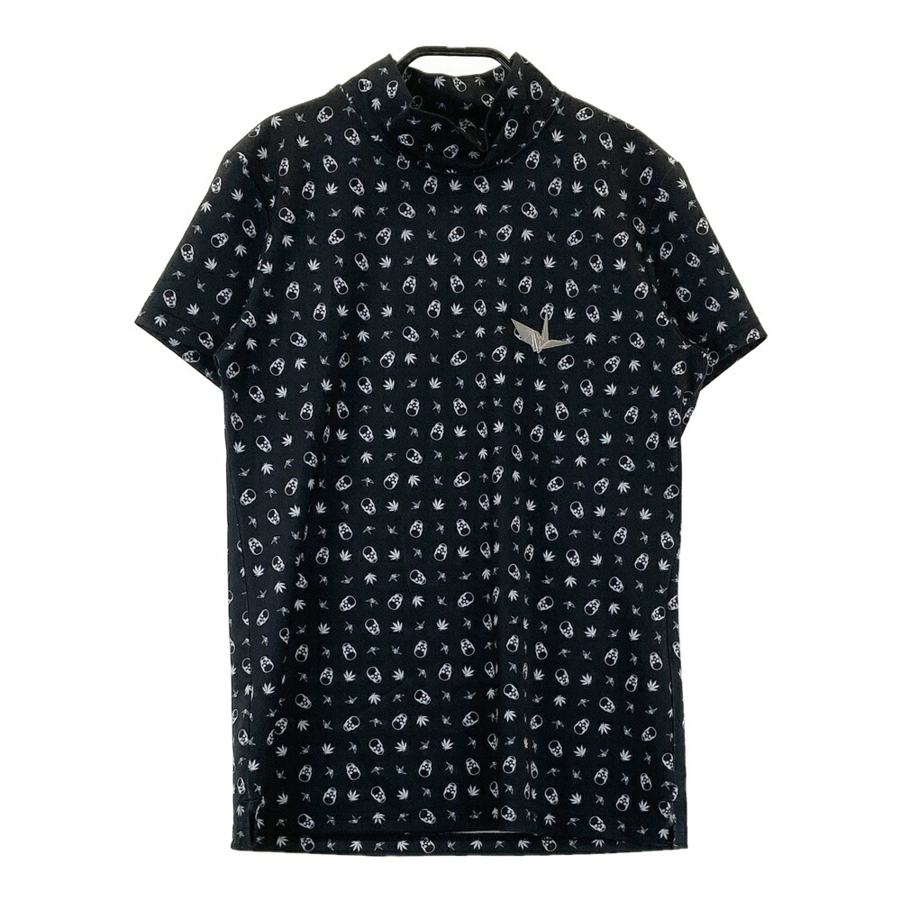 1PIU1UGUALE3 GOLF GST090 半袖モックネックTシャツ 総柄 ブラック系 2 【中古】ゴルフウェア レディース