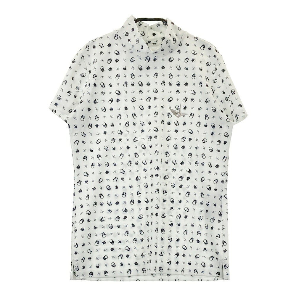 1PIU1UGUALE3 GOLF GST090 半袖モックネックTシャツ 総柄 ホワイト系 2 【中古】ゴルフウェア レディース