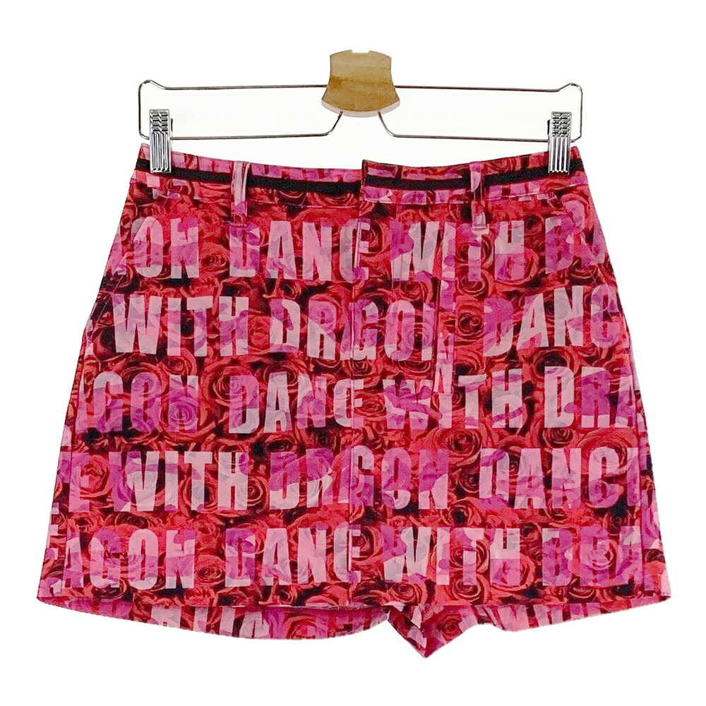 DANCE WITH DRAGON ダンスウィズドラゴン キュロットスカート バラ柄 レッド系 2 【中古】ゴルフウェア レディース