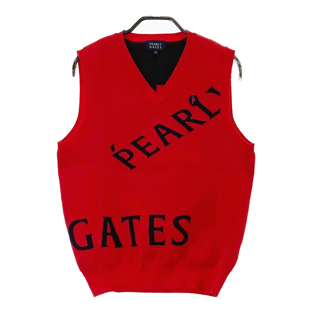 PEARLY GATES パーリーゲイツ Vネック ニットベスト レッド系 0 【中古】ゴルフウェア レディース