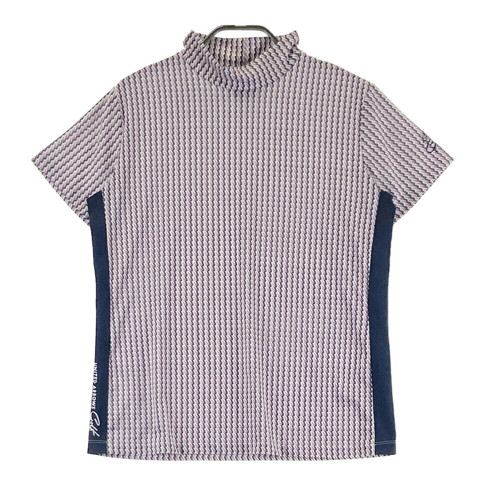UNITED ARROWS GOLF ユナイテッドアローズゴルフ モックネック半袖Tシャツ 総柄 パープル系 L 【中古】ゴルフウェア レディース