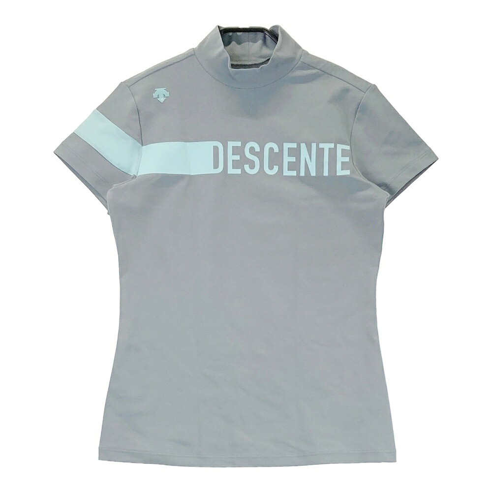 DESCENTE GOLF デサントゴルフ バイカラー ハイネック半袖Tシャツ グレー系 L 【中古】ゴルフウェア レディース