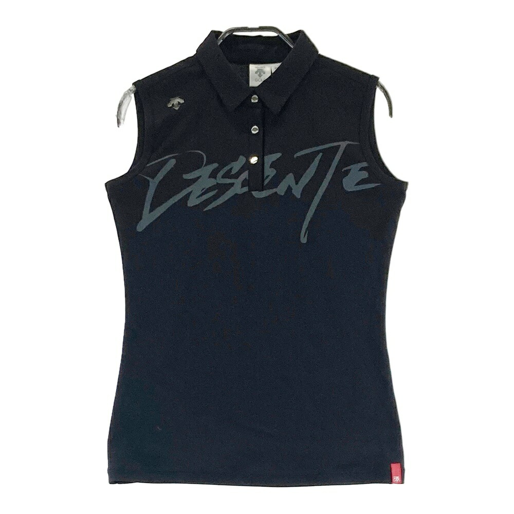 DESCENTE GOLF デサントゴルフ ノースリーブポロシャツ ブラック系 M 【中古】ゴルフウェア レディース