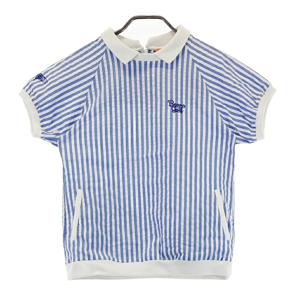 BEAMS GOLF ビームスゴルフ 襟付 半袖Tシャツ ストライプ柄 ブルー系 S 【中古】ゴルフウェア レディース